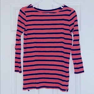 Coral and Navy Cotton 3/4 Sleeve T-shirt